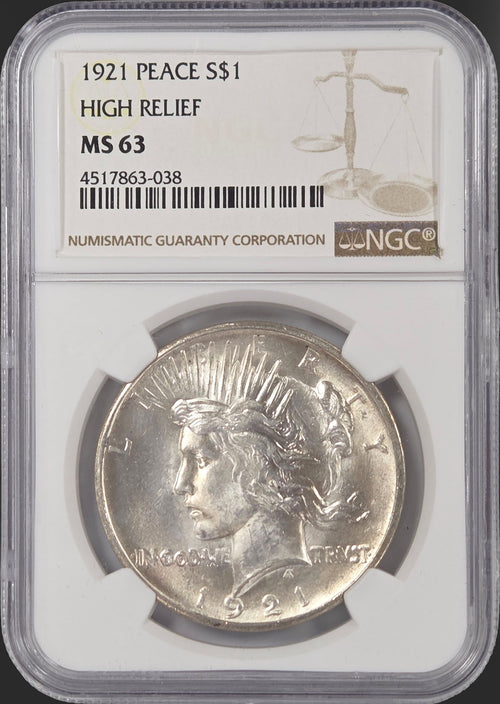 1921 $1 Peace High Relief NGC MS63