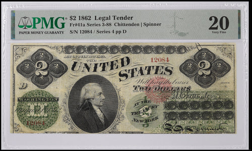 Series 1862 $2 Legal Tender Fr. 41a PMG VF20 Minor Repairs