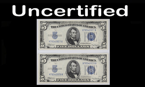 Series 1934A (2) $5 Consecutive Silver Certificates Fr.1651 Uncertified Choice Unc.