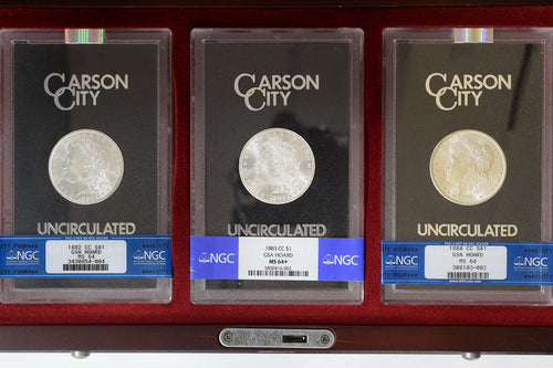 Set Of 3 GSA Coins In A Custom Cherry Wood Box
