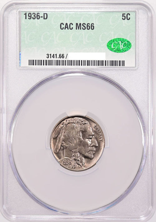 1936-D 5C Buffalo Nickel CACG MS66