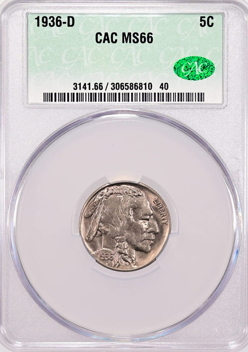 1936-D 5C Buffalo Nickel CACG MS66