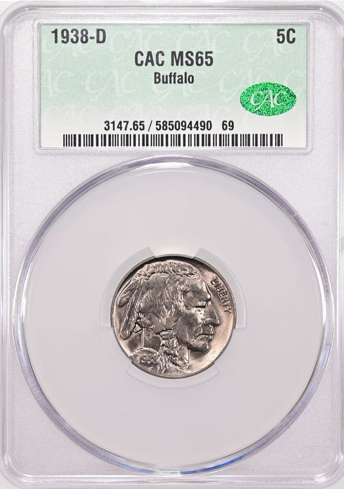 1938-D 5C Buffalo Nickel CACG MS65