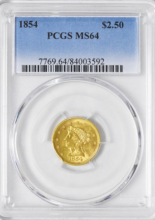 1854 $2.5 Gold Liberty PCGS MS64 Scarce