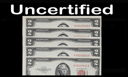 Series 1953A (5) $2 Consecutive Red Seal United States Notes Fr.1510 Uncert. Gem