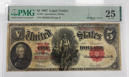 Series 1907 $5 Legal Tender Fr.91 PMG VF25