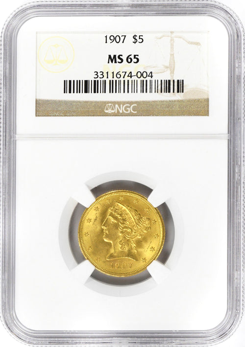 1907 $5 Gold Liberty NGC MS65