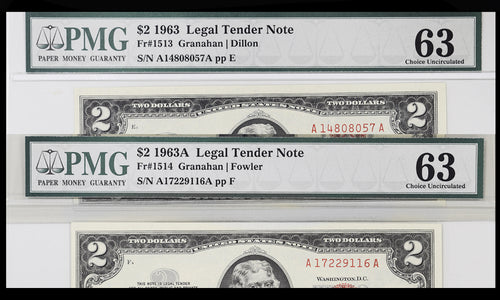 Series 1963 $2 Legal Tender Note & Series 1963A $2 LTN PMG CH.UNC.63