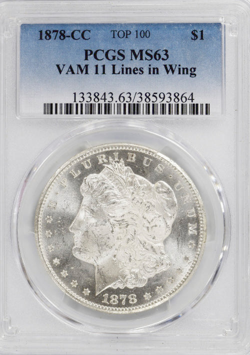 1878-CC $1 Morgan Vam 11 Lines in Wing PCGS MS63 TOP 100