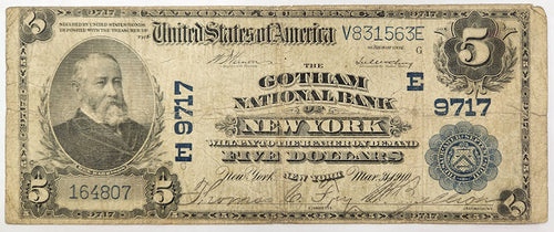 1902 $5 The Gotham National Bank of New York CH. #9717 Fine
