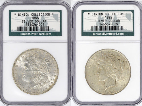 Binion Two-Coin Collection 1888 Morgan Dollar & 1922 Peace Dollar