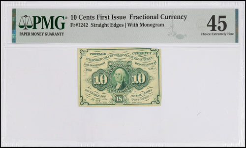 10 Cents First Issue Fractional Currency Fr.1242 PMG 45 Choice Extremely Fine