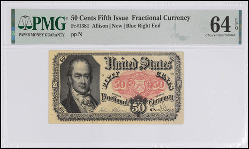 50 Cents Fifth Issue Fractional Currency Fr.1381 PMG 64EPQ Choice Uncirculated