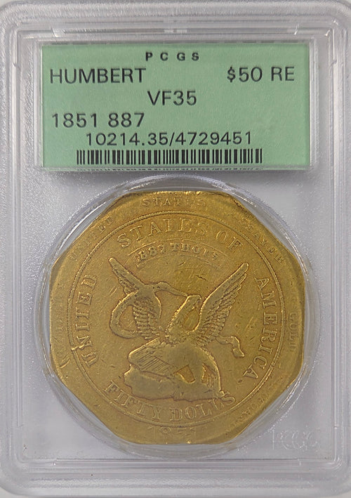 1851 887 $50 Gold Humbert RE PCGS VF35