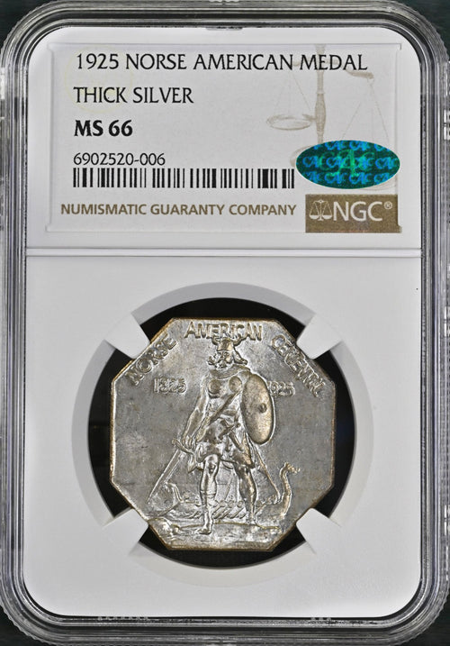 1925 Norse-American Medal Thick Silver NGC MS66 CAC