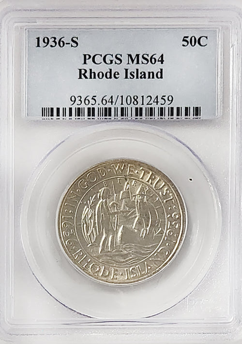 1936-S 50C Rhode Island Tercentenary PCGS MS64