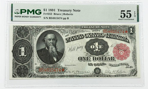 Series 1891 $1 Treasury Note Fr#352 PMG 55EPQ