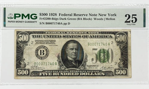 Series 1928 $500 Federal Reserve Note New York Fr#2200 PMG 25