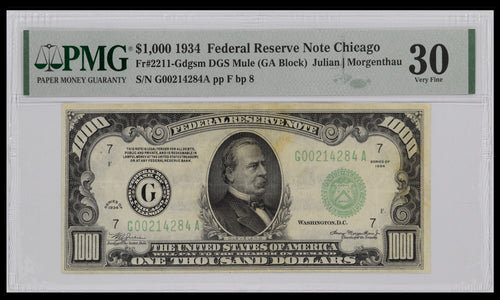 Series 1934 $1,000 Federal Reserve Note Chicago Fr.2211 PMG VF30