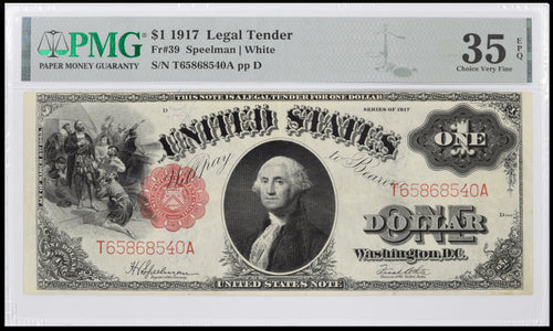 Series 1917 $1  Legal Tender Fr. 39 PMG Choice VF35 EPQ