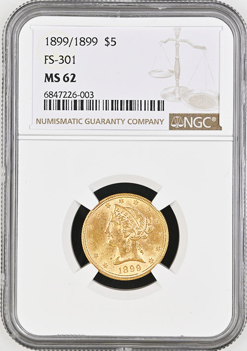 1899/1899 $5 Gold Liberty FS-301 NGC MS62