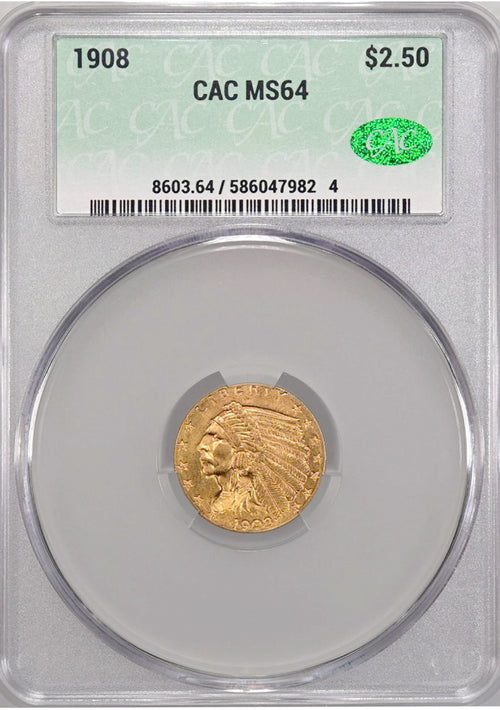 1908 $2.50 Gold Indian CAC MS64