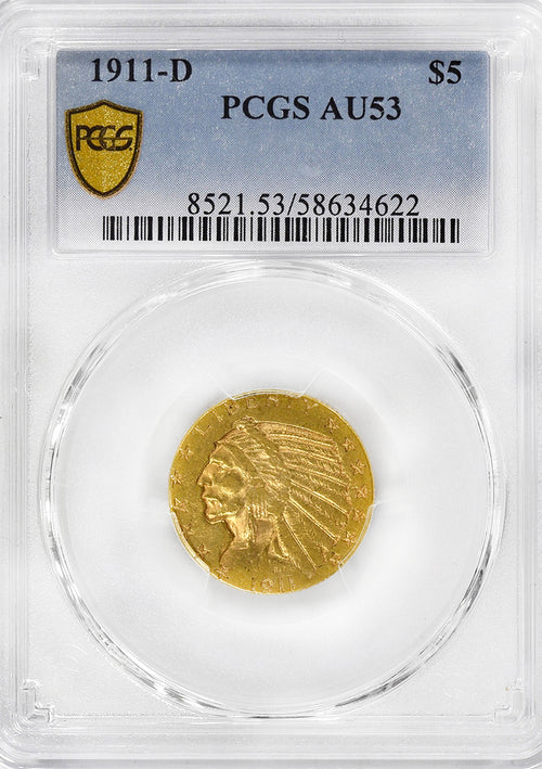 1911-D $5 Gold Indian PCGS AU53