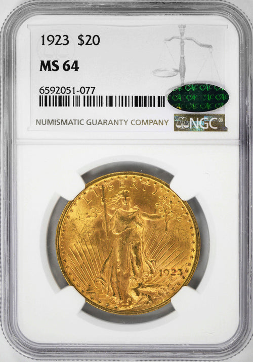 1923 $20 Gold St. Gaudens NGC MS64 CAC