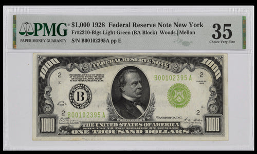 Series 1928 $1,000 Federal Reserve Note New York PMG VF35 Choice