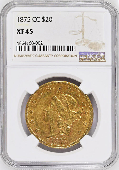 1875-CC $20 Gold Liberty NGC XF45