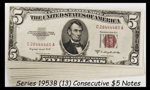 Series 1953B (13) $5 Consecutive United States Notes Fr.1534 Uncertified Choice Uncirculated