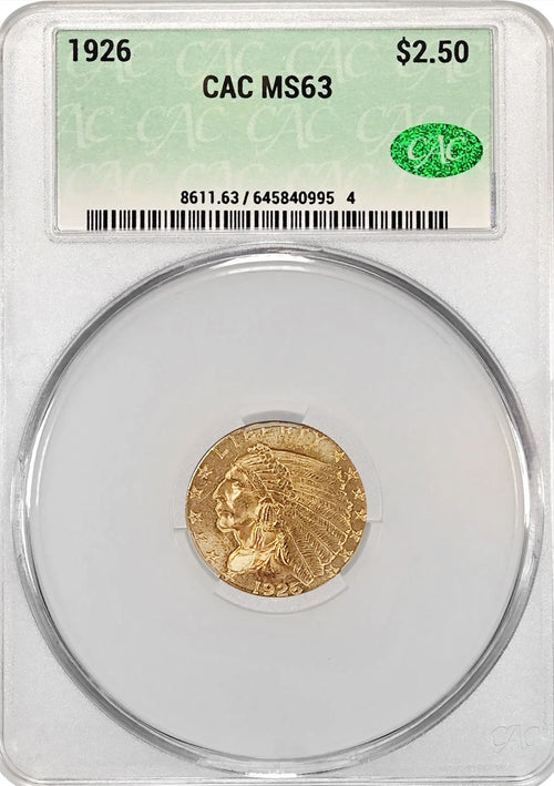 1926 $2.50 Gold Indian CAC MS63