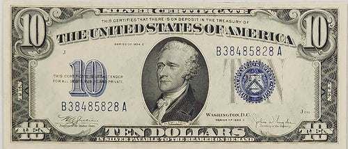 Series 1934C $10 Silver Certificate Uncertified Choice Unc.