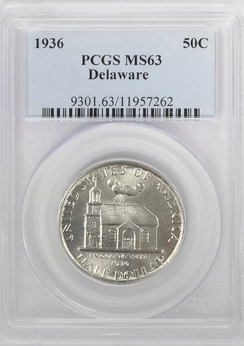 1936 50C Delaware Tercentenary PCGS MS63