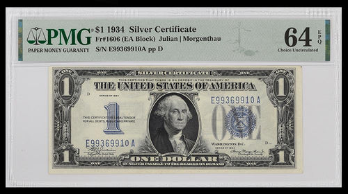 Series 1934 $1 Silver Certificate Fr. 1606 PMG 64EPQ Choice Uncirculated