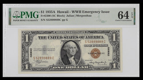 Series 1935A $1 Hawaii - WWII Emergency Issue Fr. 2300 PMG 64EPQ Choice Uncirculated