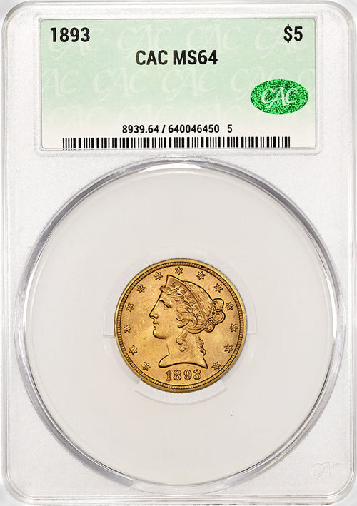 1893 $5 Gold Liberty CACG MS64