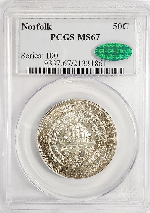 1936 50C Norfolk Bicentennial PCGS MS67 CAC