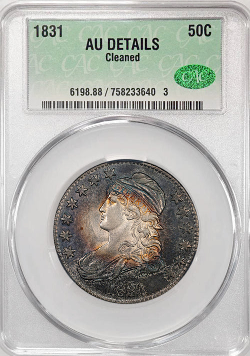 1831 50C Capped Bust CAC AU Details Cleaned