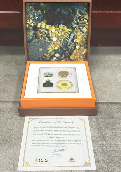 1857-S $20 PCGS CAC MS65 Ship Of Gold Box Set