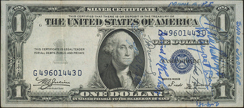 Series 1935-B $1 Silver Certificate Short Snorter Fr.1611 Blue Seal XF