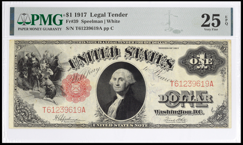 Series 1917 $1 Legal Tender Fr. 39 PMG VF25 EPQ