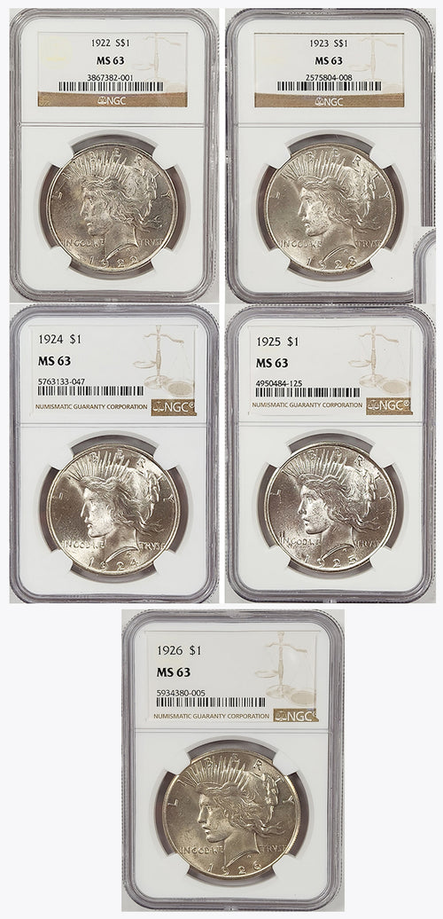 1922-1926 $ Peace NGC MS63