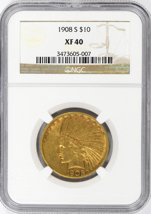 1908-S $10 Gold Indian NGC XF40