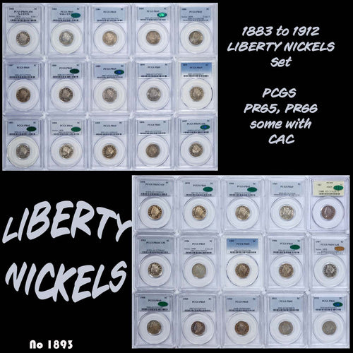 Set of Proof Liberty Nickels from 1883-1912 Missing Only the 1893 - Call For Price