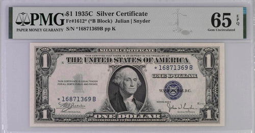 Series 1935C $1 Silver Certificate PMG 65EPQ Gem Uncirculated Star Note Fr#1612*
