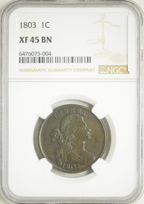 1803 1C Draped Bust Large Cent NGC XF45BN