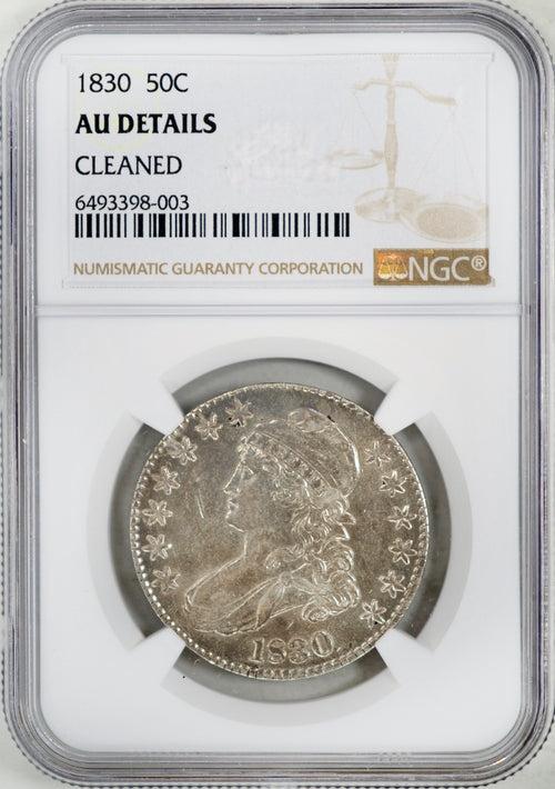 1830 Capped Bust 50C NGC AU Details Cleaned