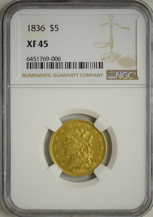1836 $5 Gold Liberty NGC XF45