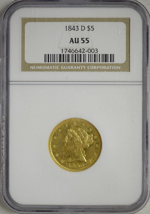 1843-D $5 Gold Liberty NGC AU55